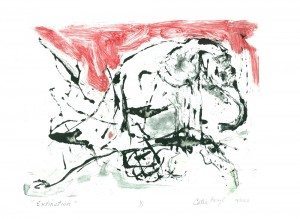 Extinction, monotype print by activist artist Catie Faryl